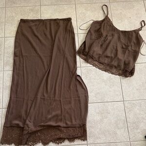 Francesca’s Brown Lace Trim Skirt and Top Set